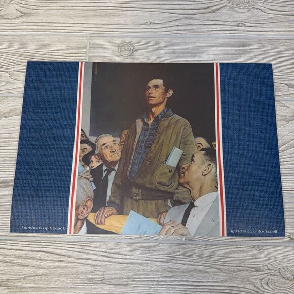 Norman Rockwell "The Four Freedoms" Laminated Placemats Set Of 4 WWII Prints 70s - Picture 8 of 15